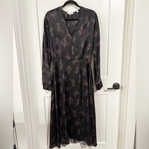 Vince black patterned, long wrap dress